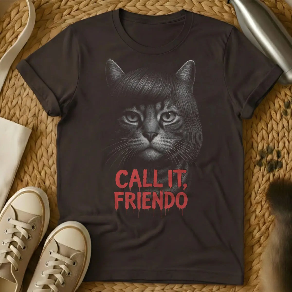 Anton Chigurh Cat Shirt - Dark Chocolate T-Shirt - anton chigurh fan art, coen brothers film, movie villain parody