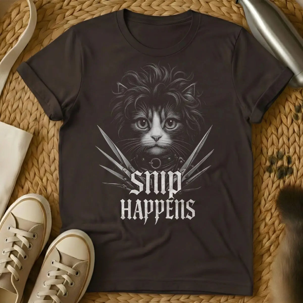 Edward Scissorhands Cat Shirt - Dark Chocolate T-Shirt - burtonesque, dark whimsy, gothic pet art
