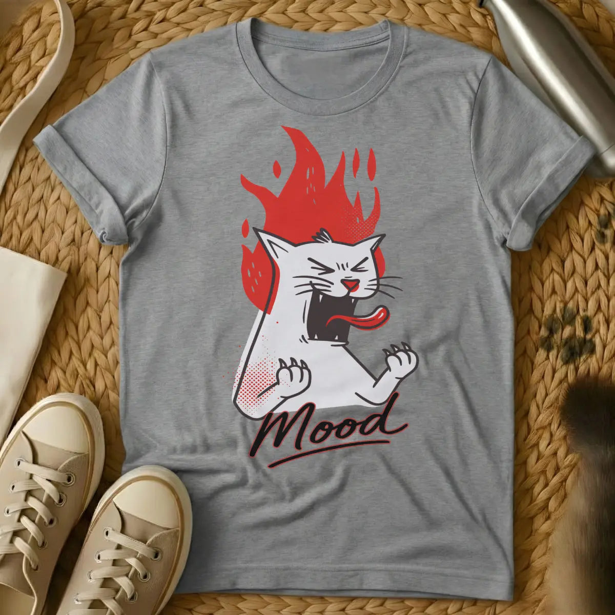 Bad Mood Cat Shirt - Gray T-Shirt - anti-social cat, boundary setting humor, introvert humor