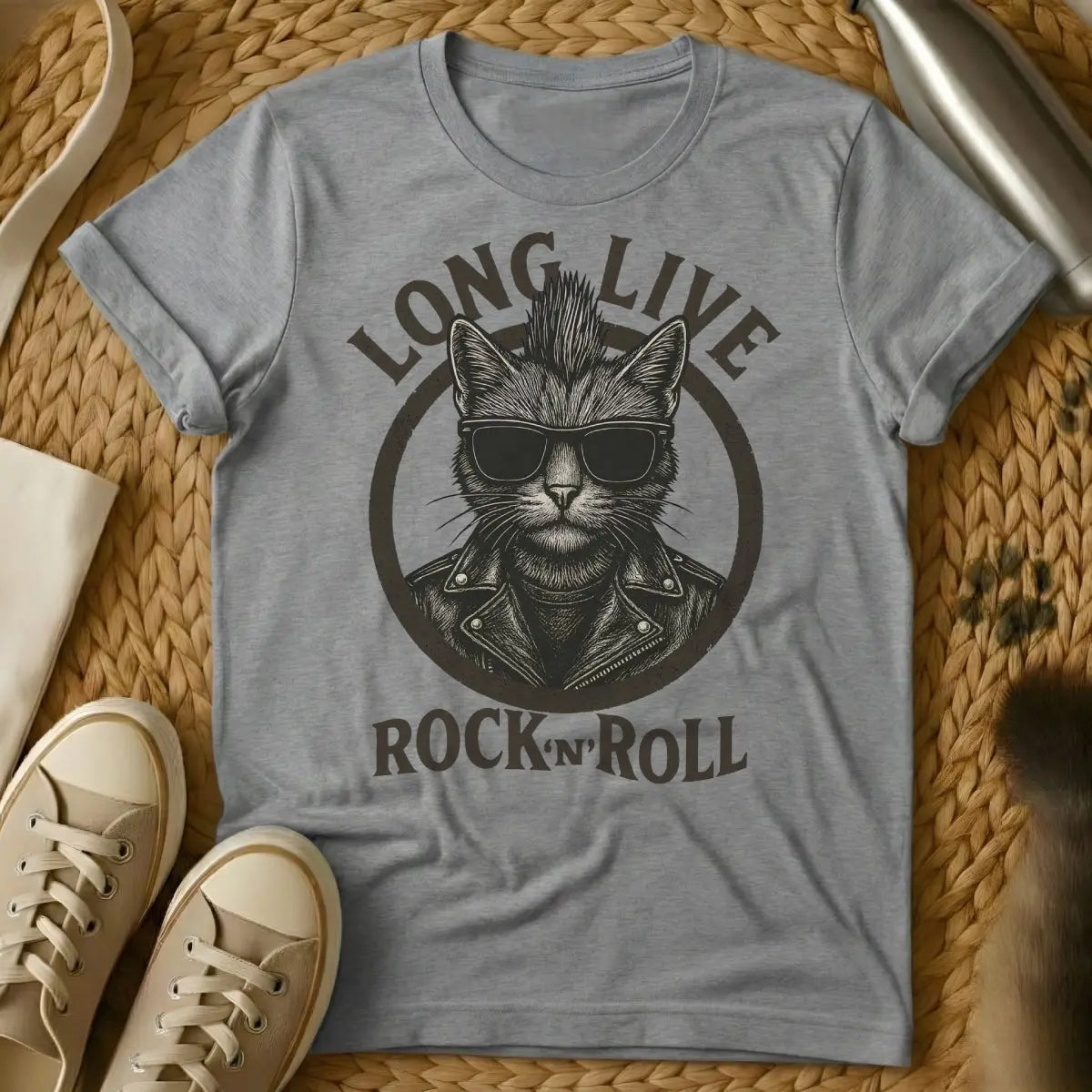 Rock and Roll Cat Shirt - Gray Cat T-Shirt