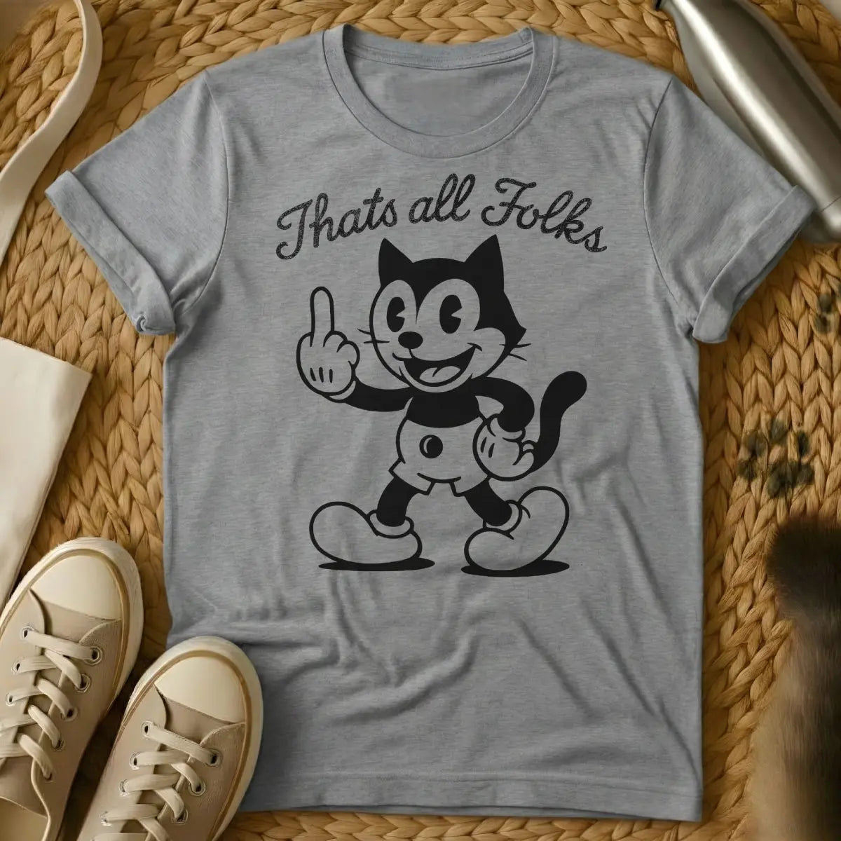 That's All Folks Cat T-Shirt - Gray Cat T-Shirt
