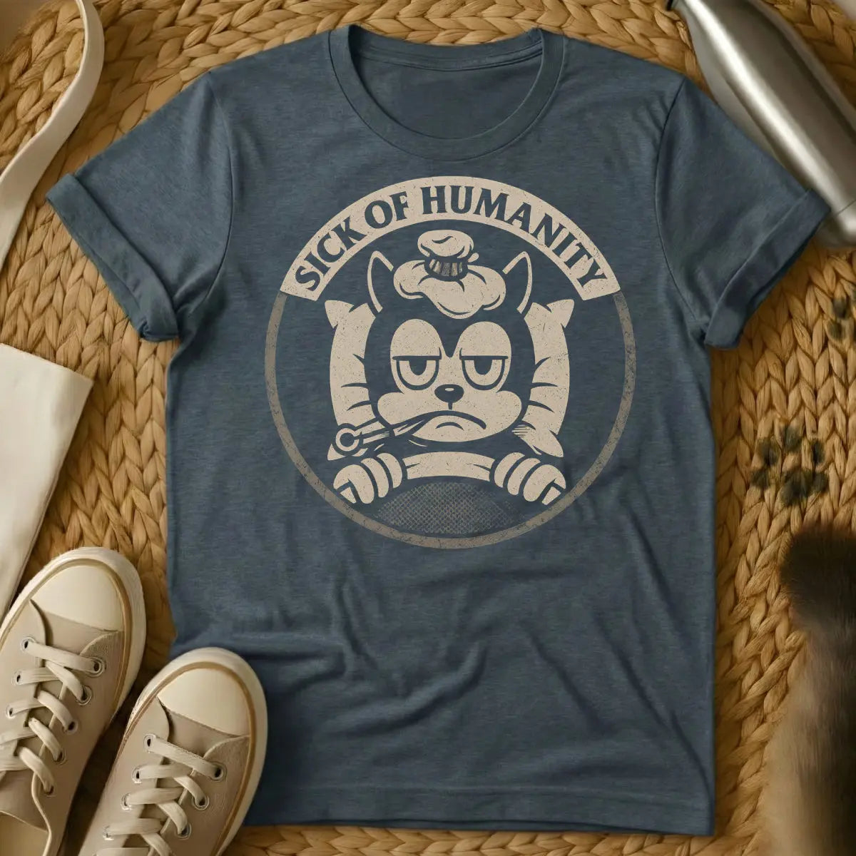 Sick of Humanity Cat Shirt - Dark Heather Cat T-Shirt