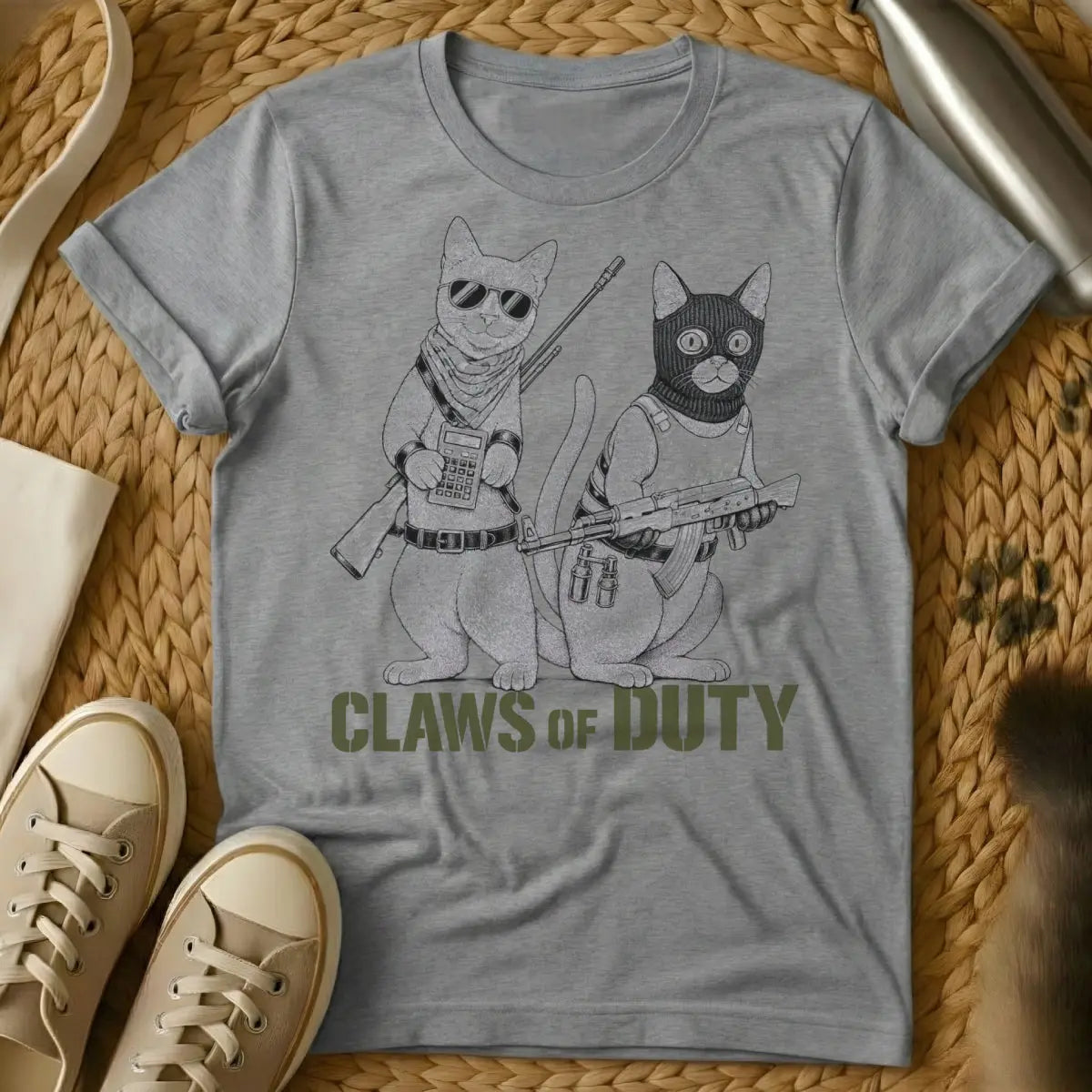 Call of Duty Cat Shirt - Gray T-Shirt - couch commando cat, fps parody shirt, gamer cat gift