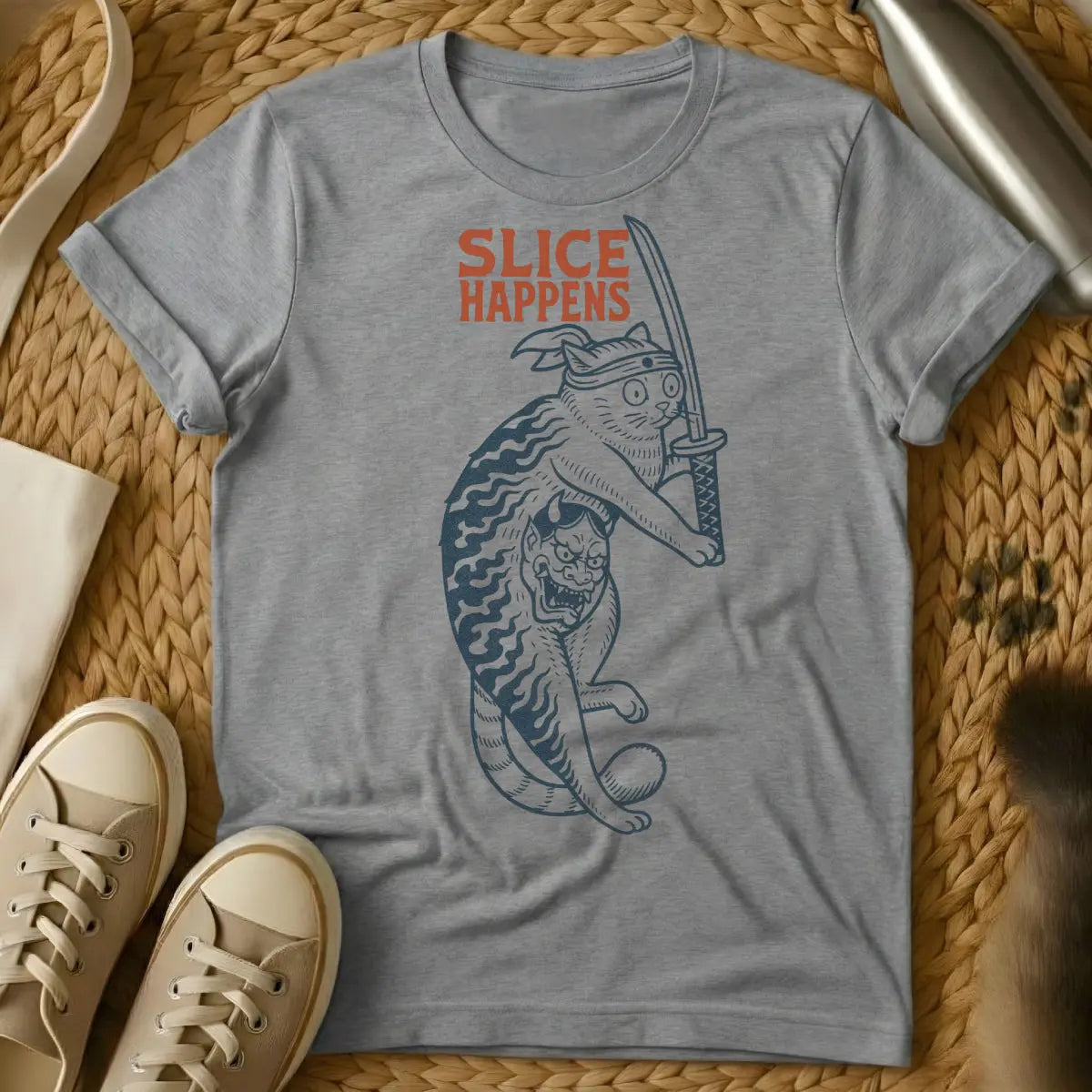 Slice Cat T-Shirt - Gray Cat T-Shirt