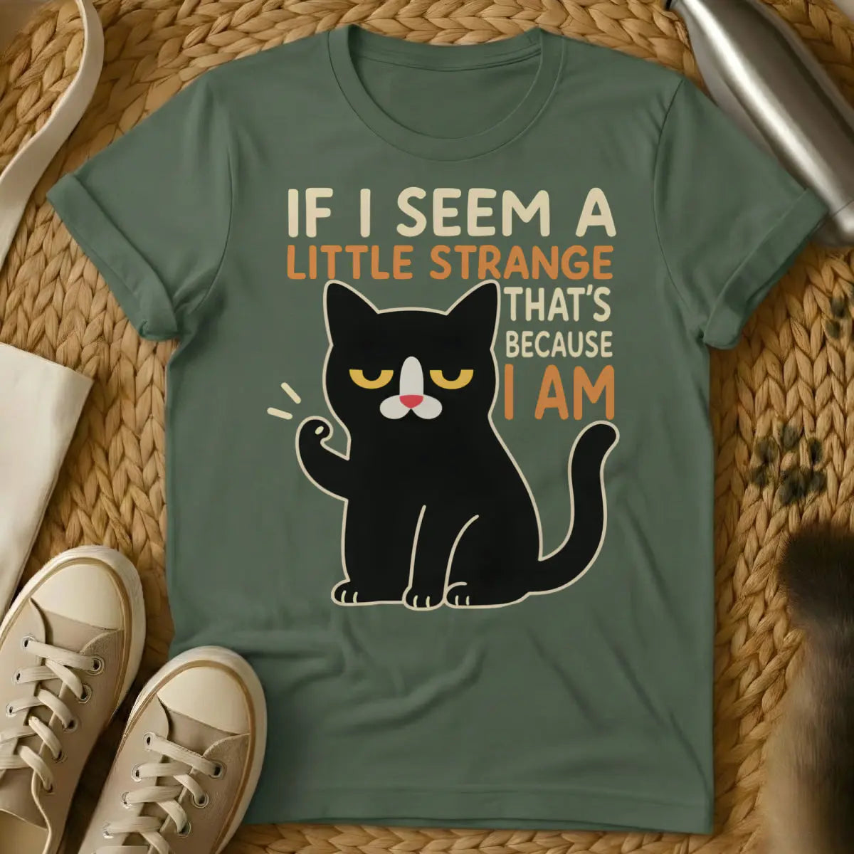 Strange Cat Shirt - Military Green Cat T-Shirt