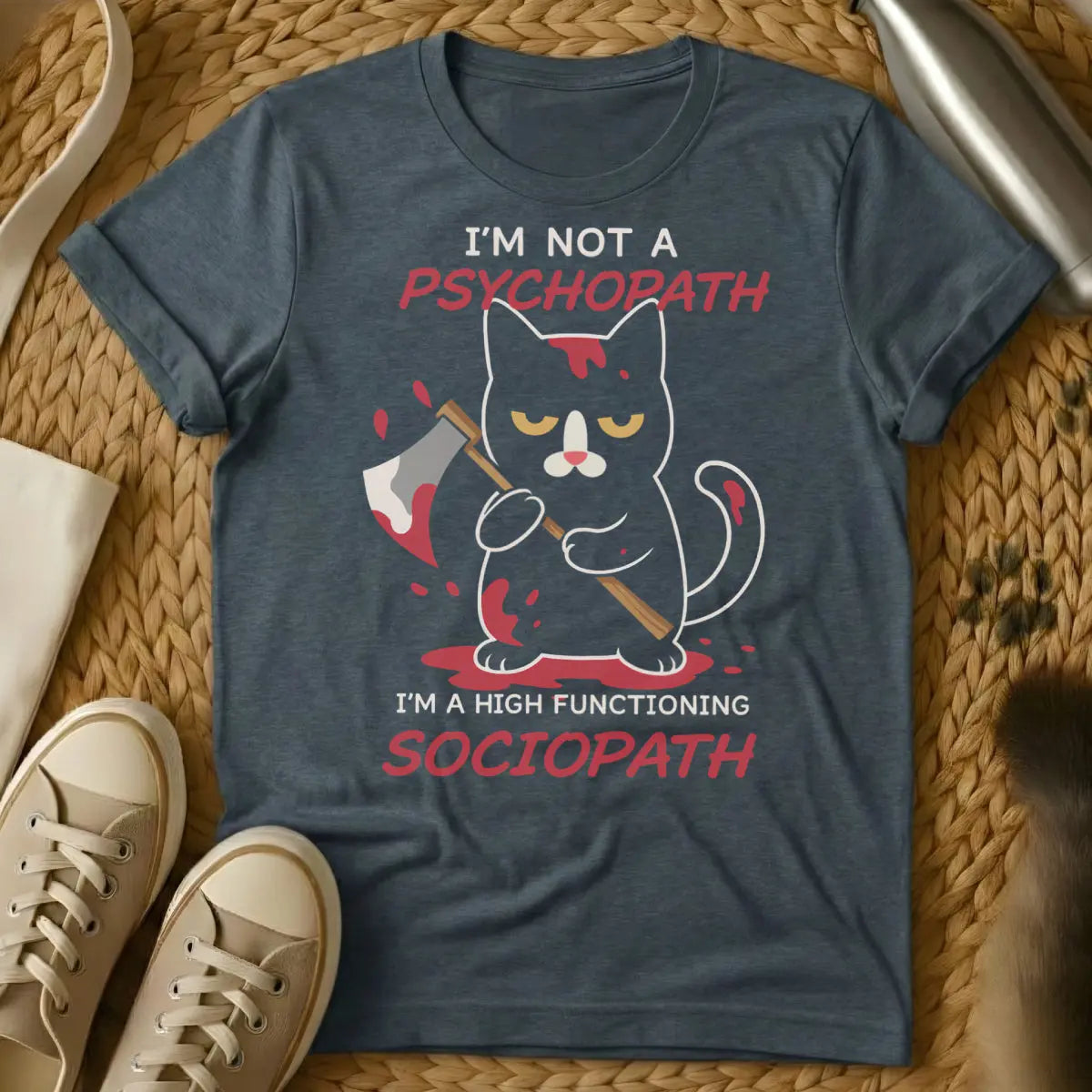 Psychopath Cat Shirt - Dark Heather Cat T-Shirt