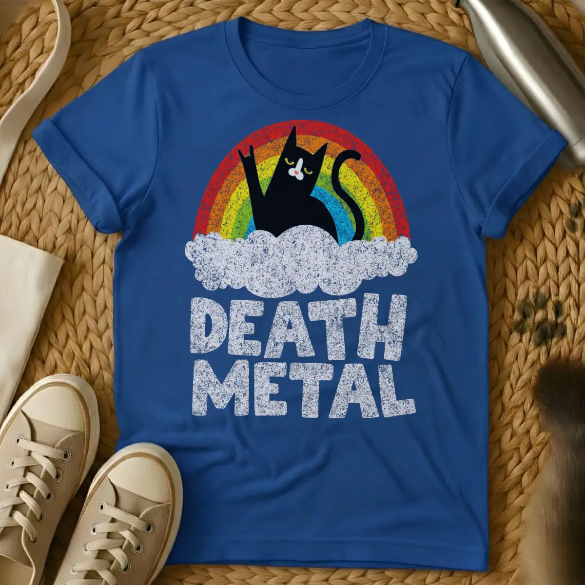 Death Metal Cat Shirt - Blue T-Shirt - band parody tee, death metal art, extreme metal merch