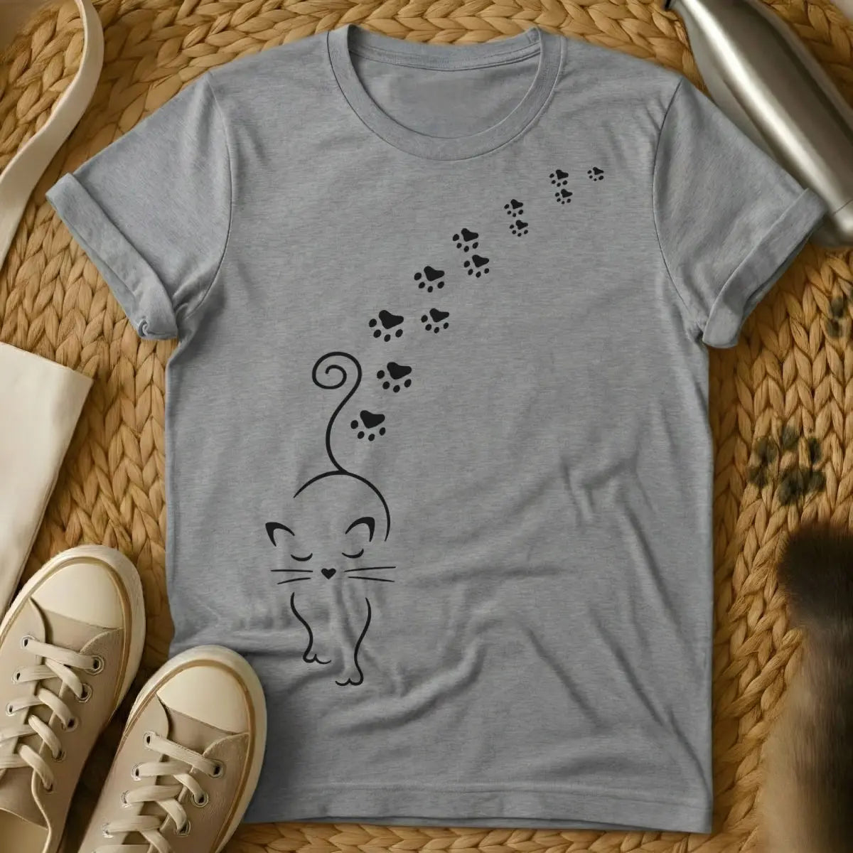 Paw Print Cat Shirt - Gray Cat T-Shirt
