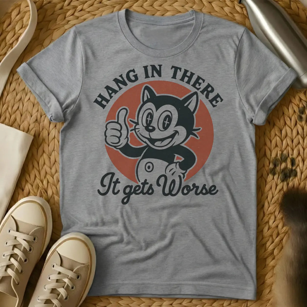 Hang in There It Gets Worse Cat Shirt - Gray Cat T-Shirt