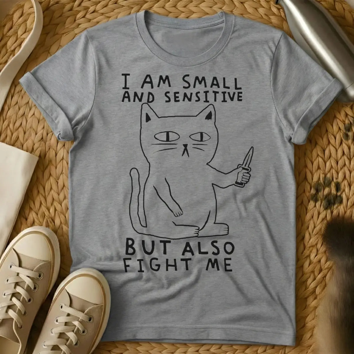 Fight Me Shirt - Gray T-Shirt - confrontational cat, grumpy cat core, mood matching pet