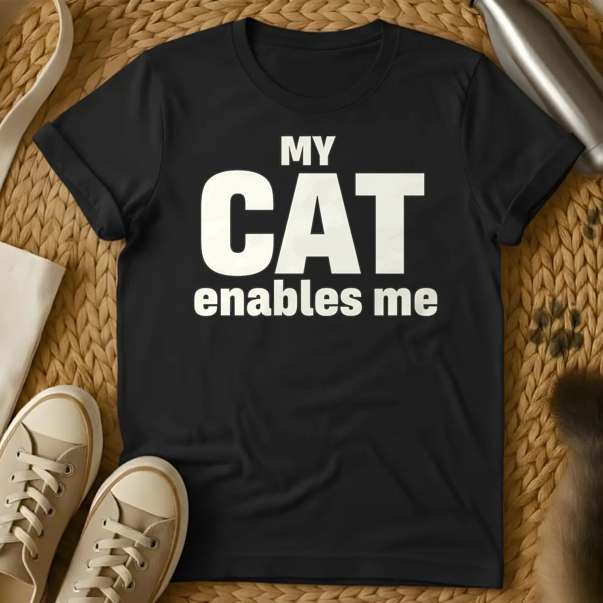 Black - Black text on a white background reads 'MY CAT enables me', with 'CAT' being significantly larger and bolder than the other words.