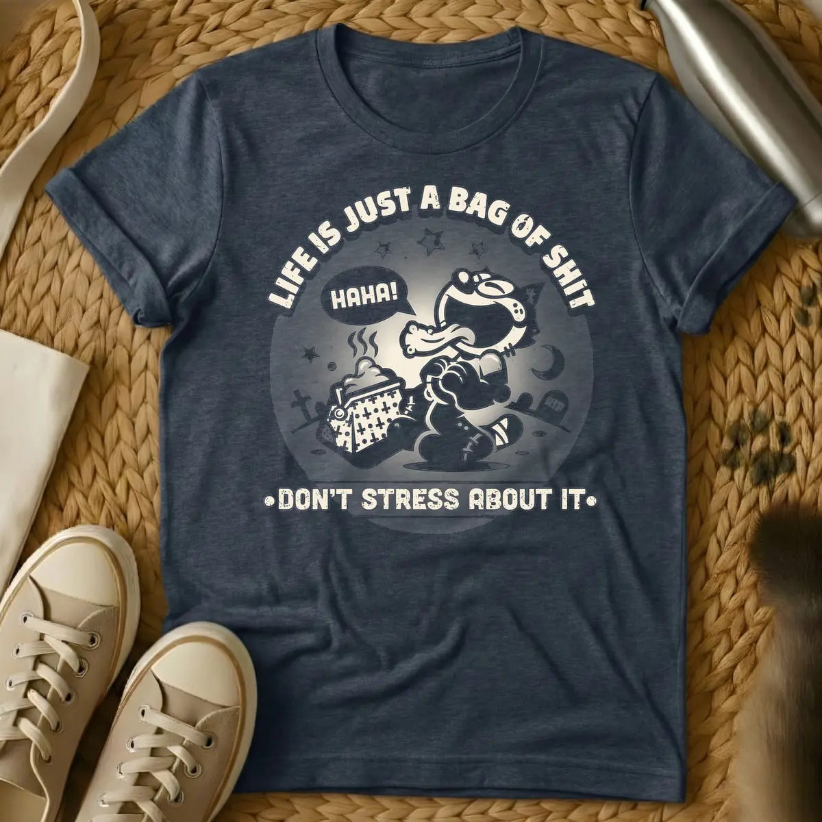 Heather Navy - t-shirt T-Shirt with Cat Graphic