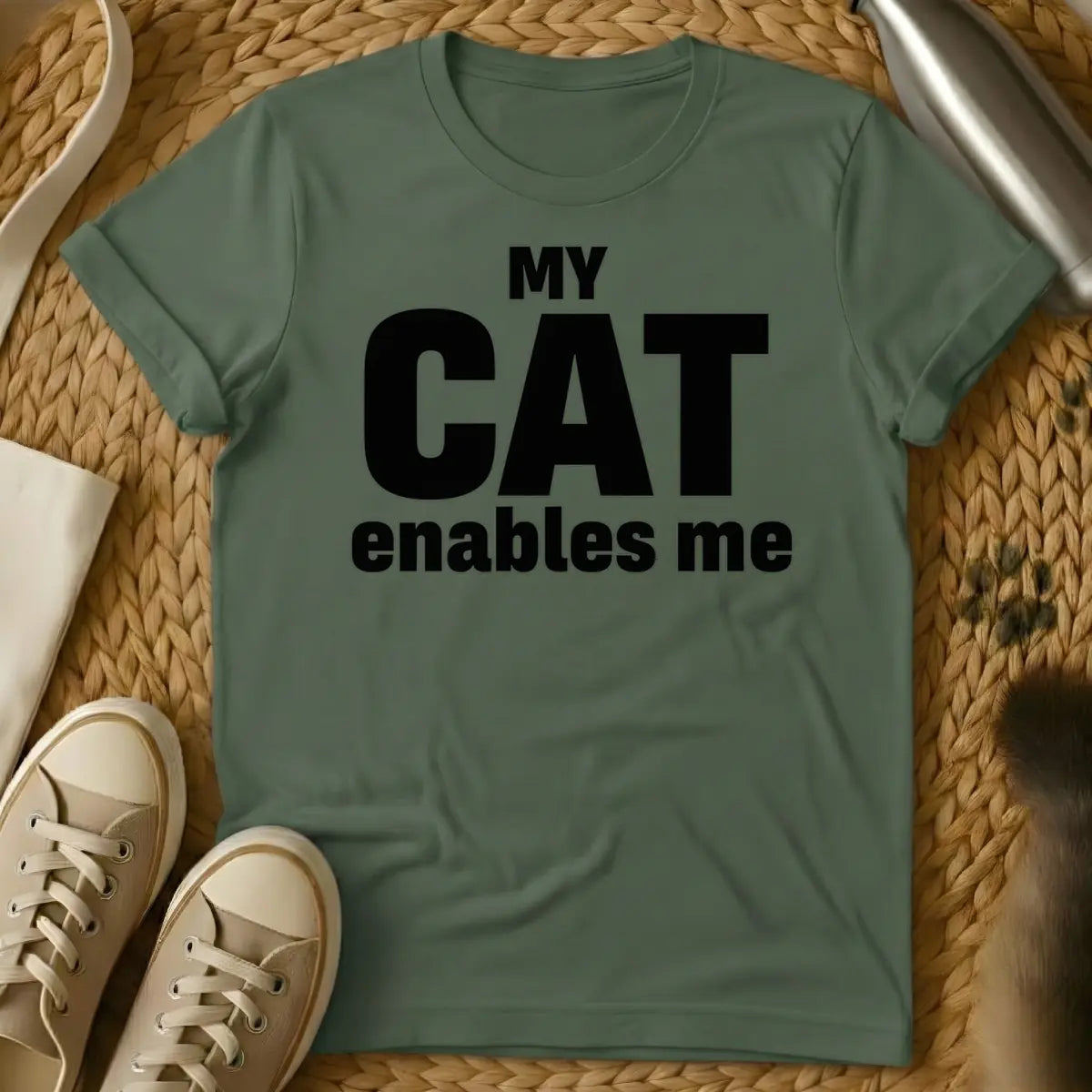 Military Green - Black text on a white background reads 'MY CAT enables me', with 'CAT' being significantly larger and bolder than the other words.
