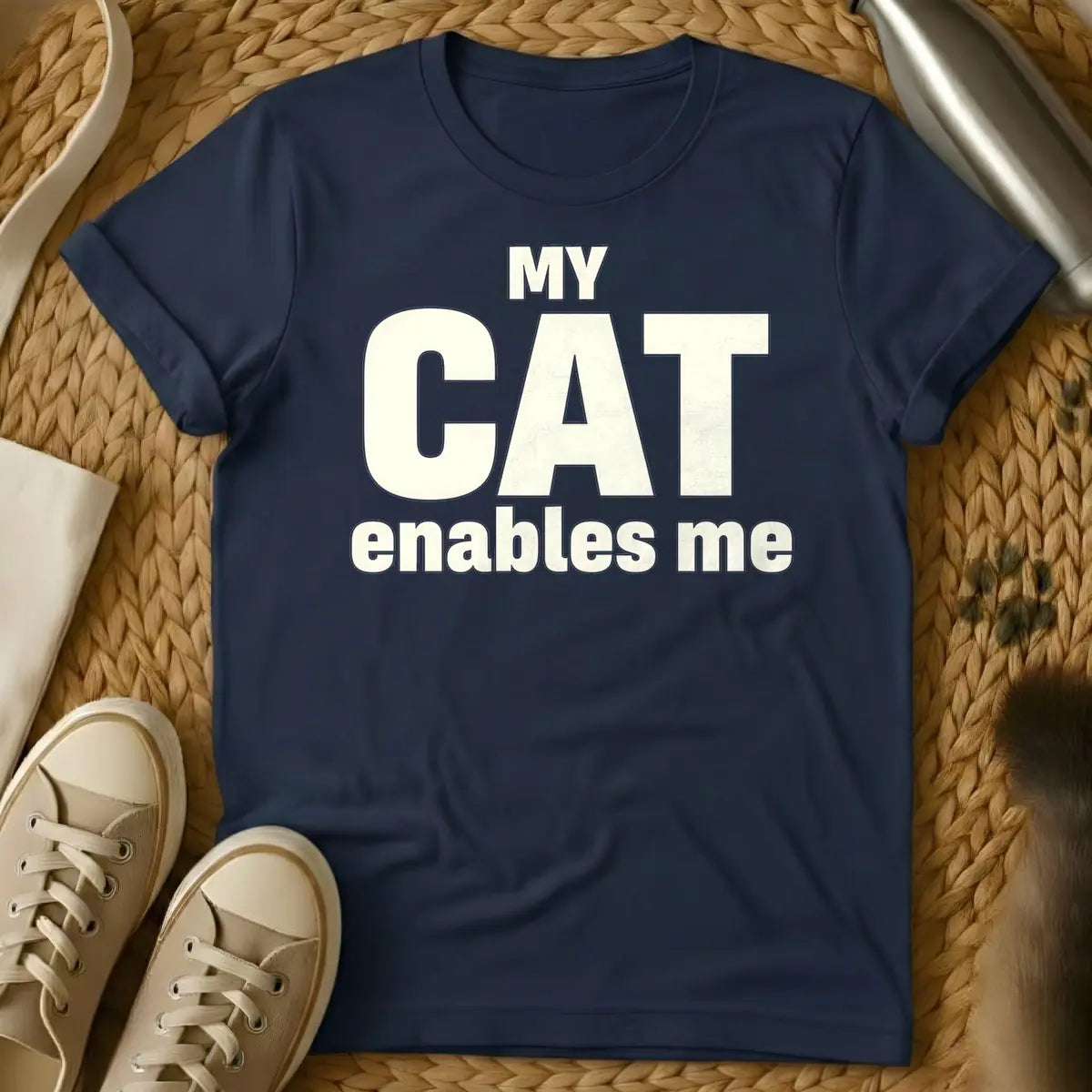 Navy - Black text on a white background reads 'MY CAT enables me', with 'CAT' being significantly larger and bolder than the other words.