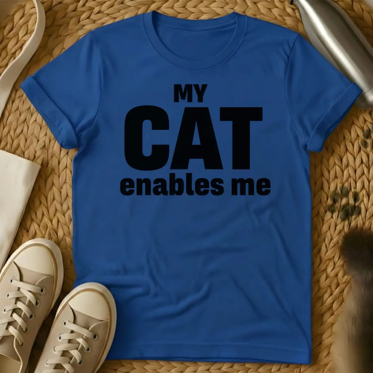 Royal - Black text on a white background reads 'MY CAT enables me', with 'CAT' being significantly larger and bolder than the other words.