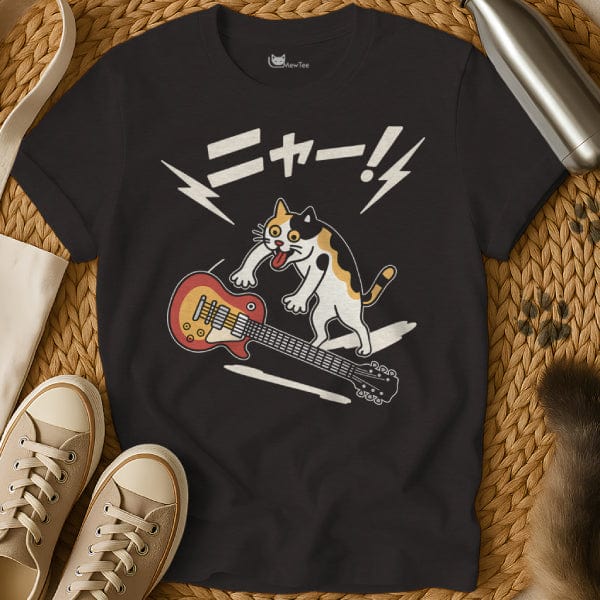 MewTee Black / S Cat Playing Guitar Tee