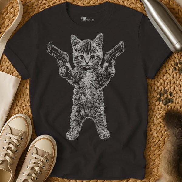 MewTee Black / S Cat With Gun Shirt | Cat Tee