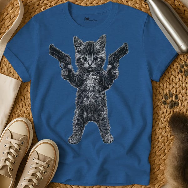 MewTee Blue / S Cat With Gun Shirt | Cat Tee