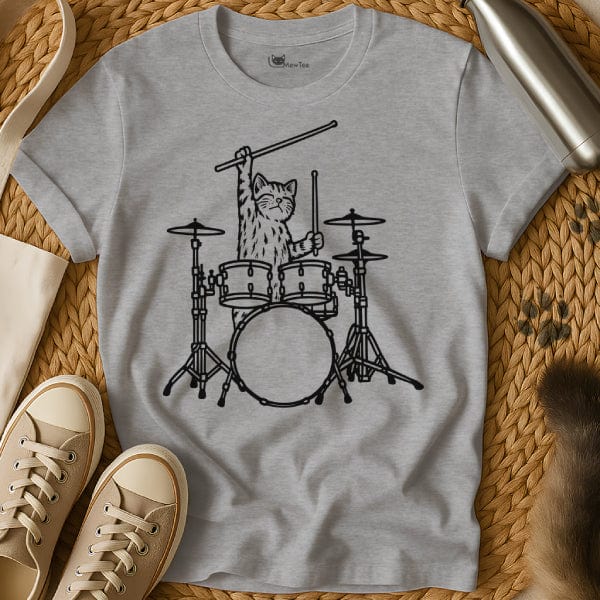 MewTee Gray / S Drummer Shirt | Cat Tee