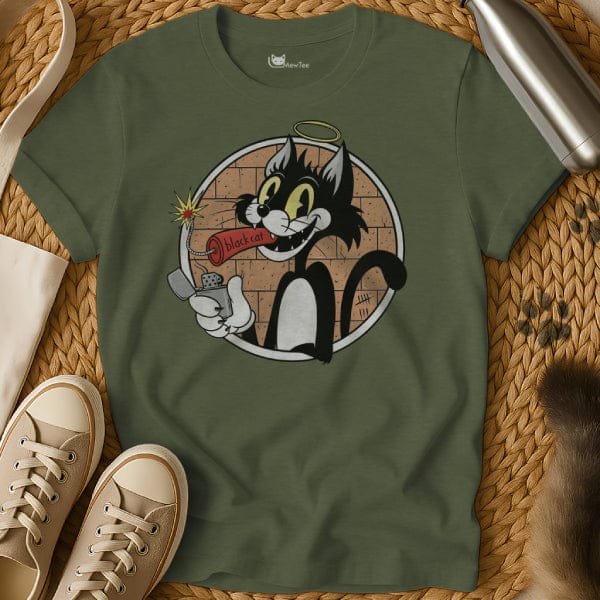 MewTee Military Green / S Black Cat Tee