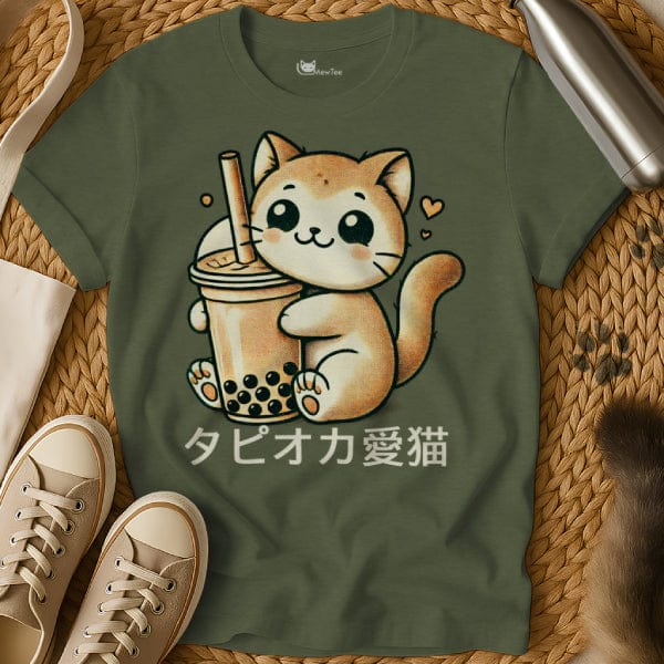 MewTee Military Green / S Bubble Tea Cat | Cat Tee