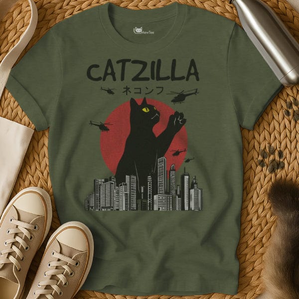 MewTee Military Green / S Catzilla Shirt | Cat Tee