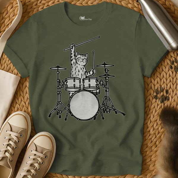 MewTee Military Green / S Drummer Shirt | Cat Tee