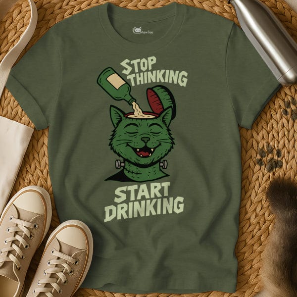 MewTee Military Green / S Funny Drinking T Shirt | Cat Tee