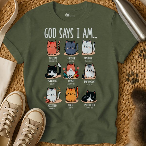 MewTee Military Green / S God Says I Am Shirt | Cat Tee