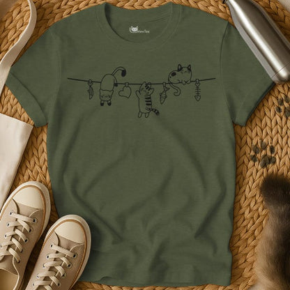 MewTee Military Green / S Hanging Cats | Cat Tee
