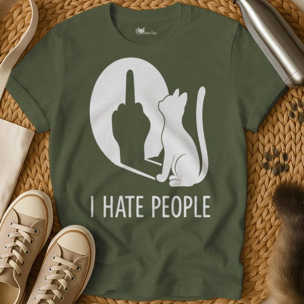 MewTee Military Green / S I Hate People T Shirt | Cat Tee