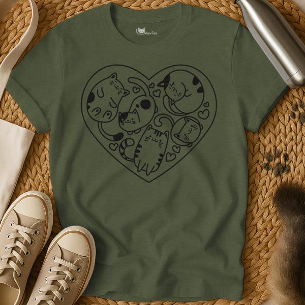 MewTee Military Green / S I Heart Cats Shirt | Cat Tee