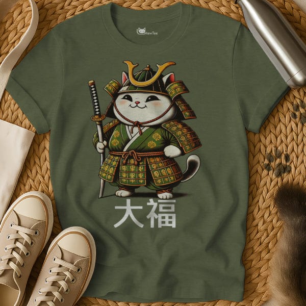 MewTee Military Green / S Japanese Samurai Cat | Cat Tee