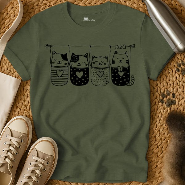 MewTee Military Green / S Kitty In Pocket Shirt | Cat Tee