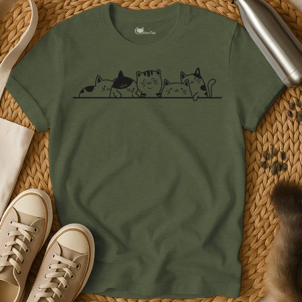 MewTee Military Green / S Peeking Cats Shirt | Cat Tee