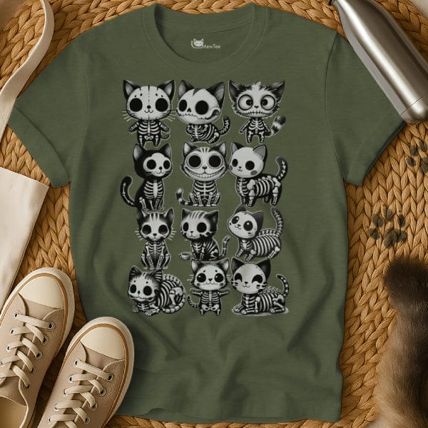 MewTee Military Green / S Skeletons Shirt | Cat Tee