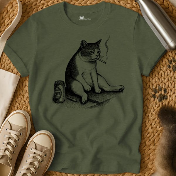 MewTee Military Green / S Smoking Cat Meme Tee