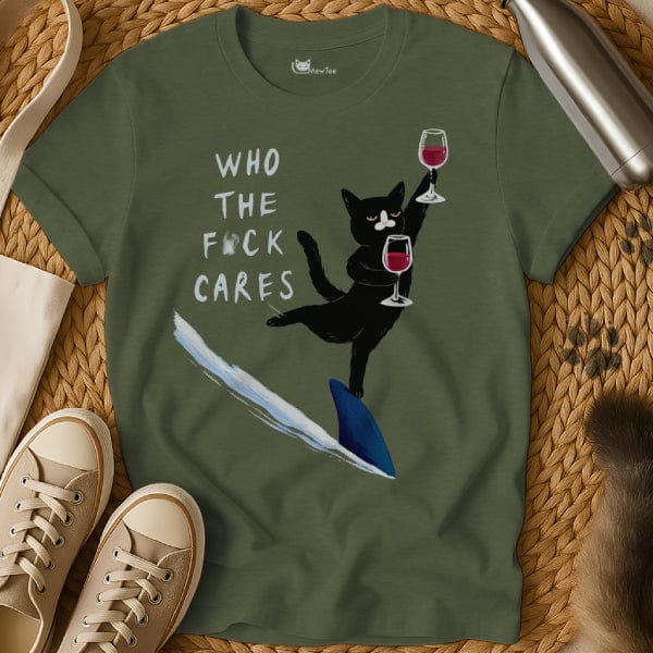 MewTee Military Green / S Who Cares Shirt | Cat Tee
