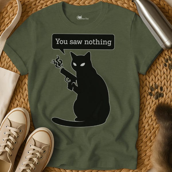 MewTee Military Green / S You Saw Nothing Cat Tee