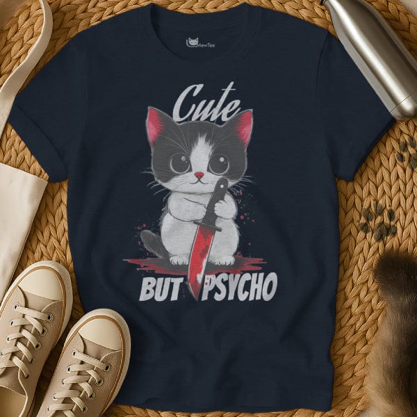 MewTee Navy / S Cute But Psycho Shirt | Cat Tee