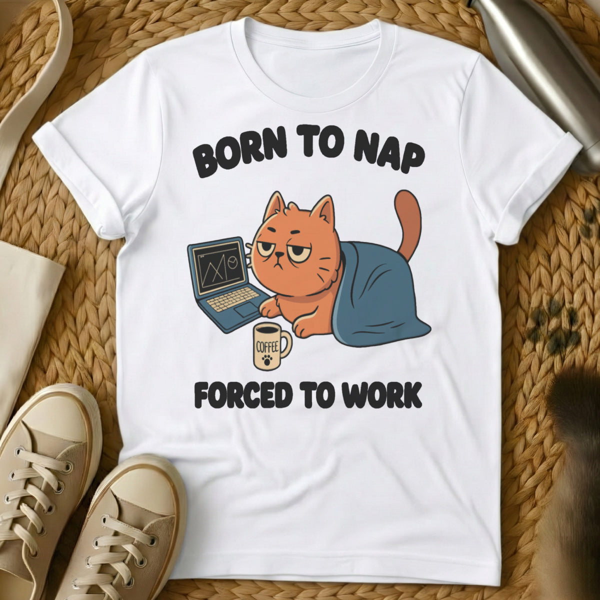 MewTee White / S Born to Forced to | Cat Tee