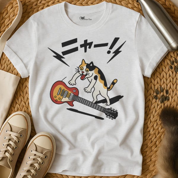 MewTee White / S Cat Playing Guitar Tee