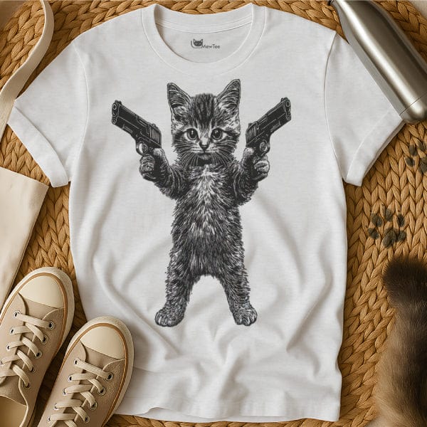 MewTee White / S Cat With Gun Shirt | Cat Tee