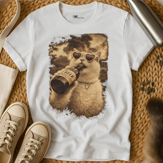 Funny Cat Drinking Beer Tee