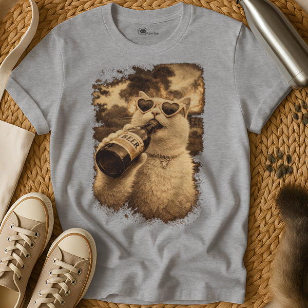 Funny Cat Drinking Beer Tee