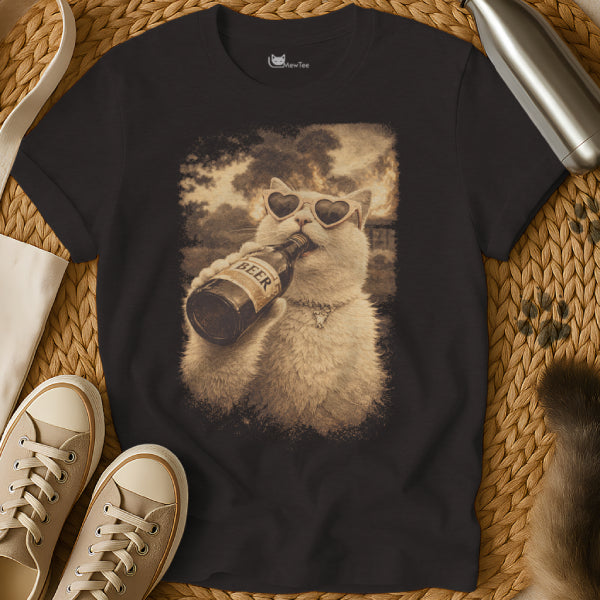Funny Cat Drinking Beer Tee