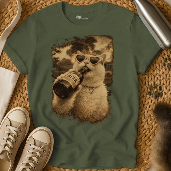 Funny Cat Drinking Beer Tee