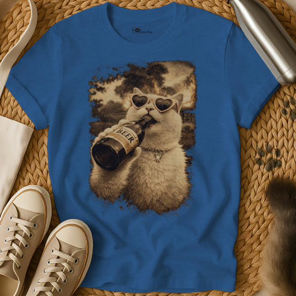Funny Cat Drinking Beer Tee