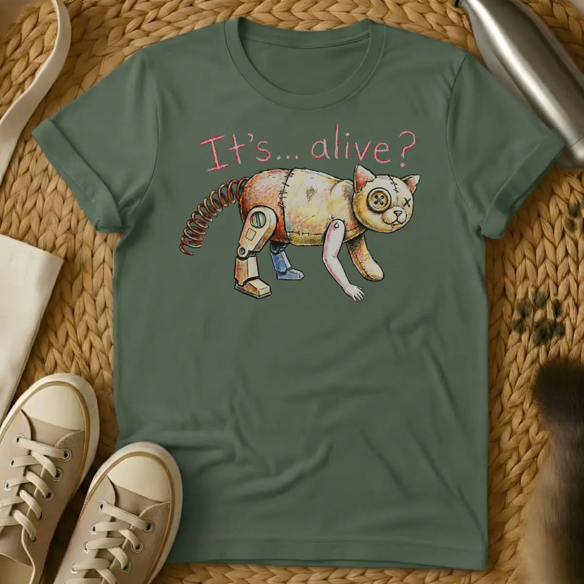It's Alive Sci-Fi Horror Shirt - Military Green Cat T-Shirt