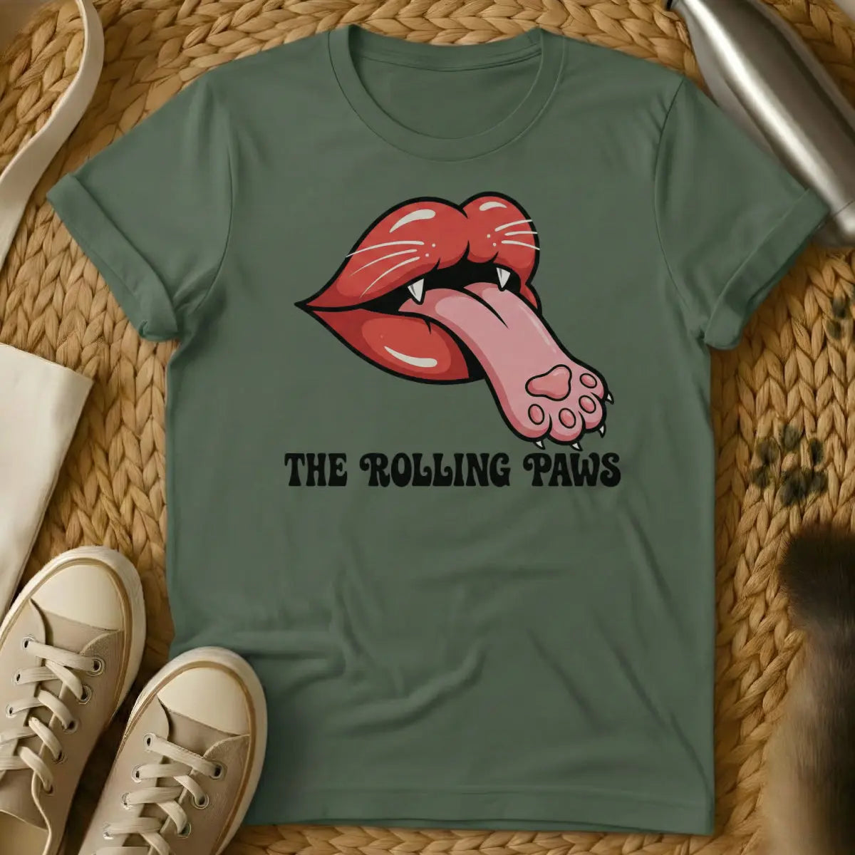 The Rolling Paws Cat Shirt - Military Green Cat T-Shirt